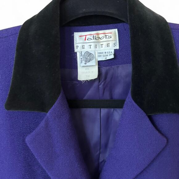 Vintage Talbots Petite Wool Blazer Purple Black Velvet Collar – Size 4P - Picture 2 of 6